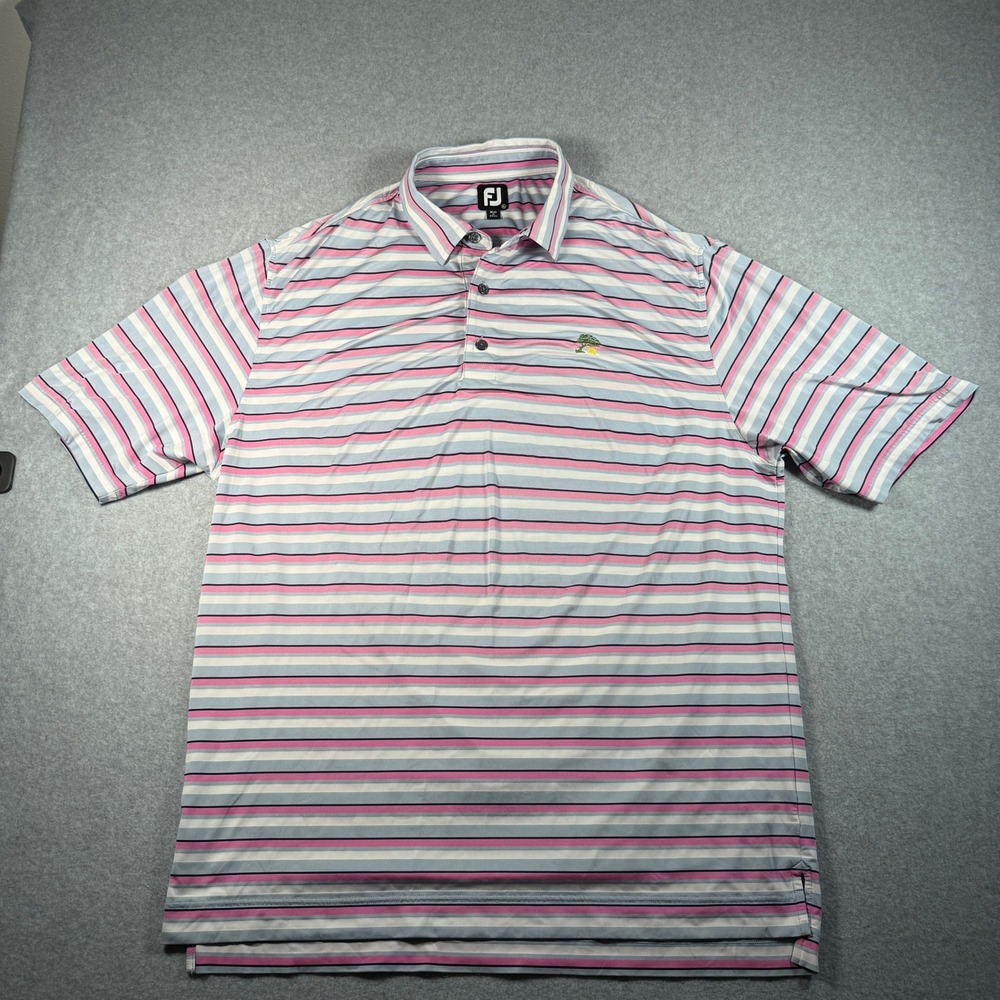 FootJoy FJ Men's XL Polo Multi‑Color Stripe Palm Tree Logo Stretch Golf
